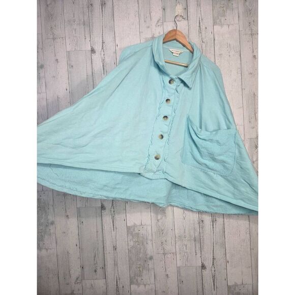 Eleven Paris Oversized French Terry Raglan Button Up Collared Sweatshirt Sz. L - Picture 5 of 8